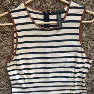 Ralph Lauren Navy & White Striped Sleeveless Midi Dress